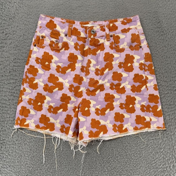 Zara Pants - Zara Denim‎ Shorts Womens 4 Purple Floral The 90's Short Cutoff High Rise 90s